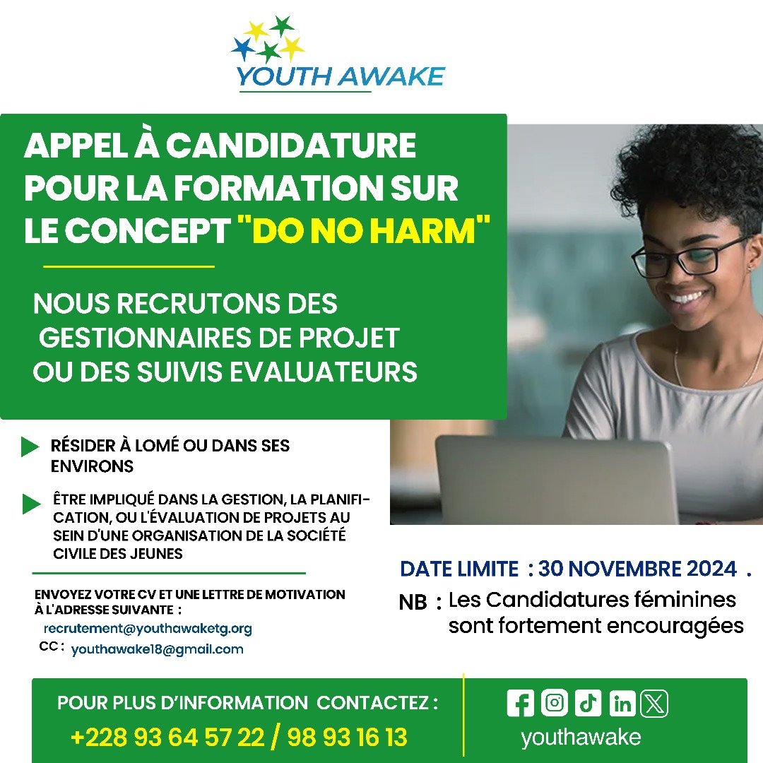 APPEL À CANDIDATUREFormation sur le concept « DO NO HARM »Organisée par YOUTH AWAKE